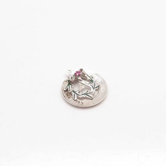 925 Sterling Silver Vintage Lab Sapphire Gem & Enamel "Merry Christmas" Pendant - Picture 4 of 6